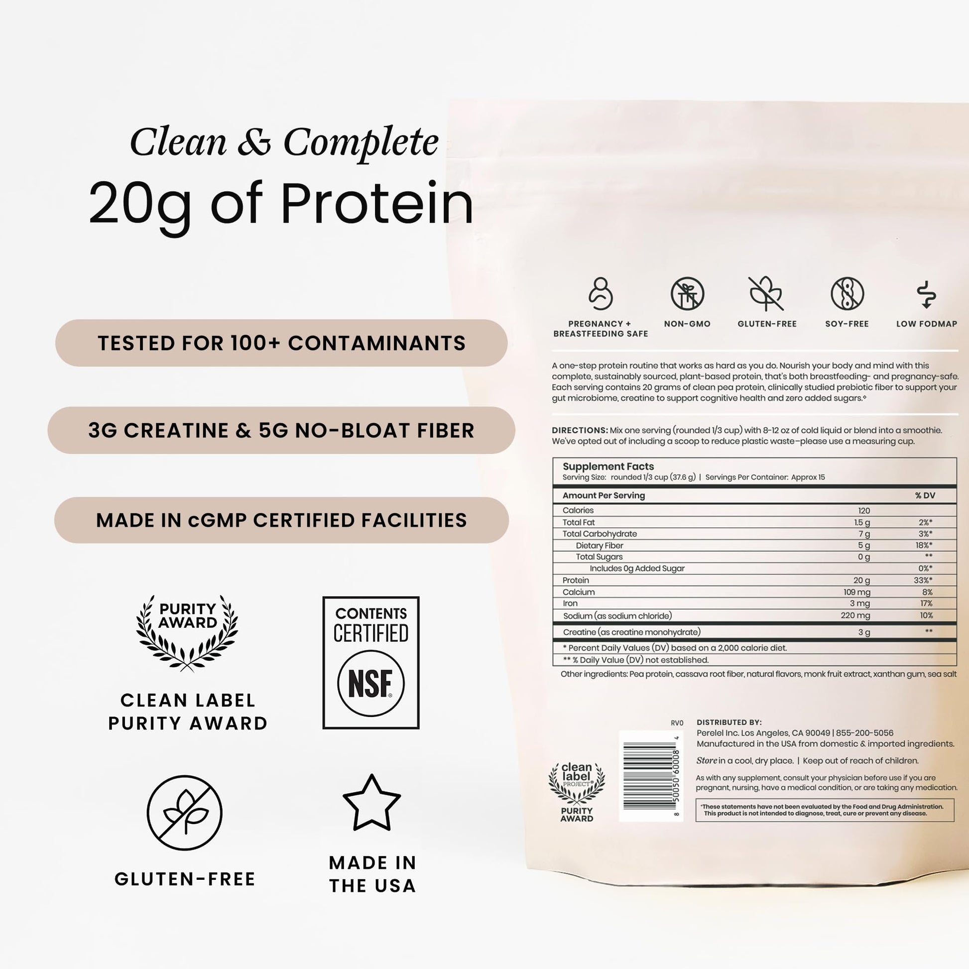Perelel Triple-Support Plant Based Protein Powder, Creamy Vanilla, 20g Vegan Protein Powder, 3g Creatine Monohydrate, & 5g Prebiotic Fiber per Serving, Dairy Free, Perelel buy australia supplements