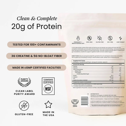 Perelel Triple-Support Plant Based Protein Powder, Creamy Vanilla, 20g Vegan Protein Powder, 3g Creatine Monohydrate, & 5g Prebiotic Fiber per Serving, Dairy Free, Perelel