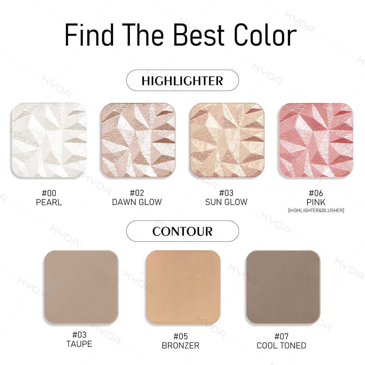 KYDA Face Highlighter Palette, High Glossy Face Illuminator Palette, Natural Glow Finish, Pearl Shimmer Smooth Baked Powder, Lasting Sparkling Champagne Highlighter Makeup-SUN GLOW KYDA
