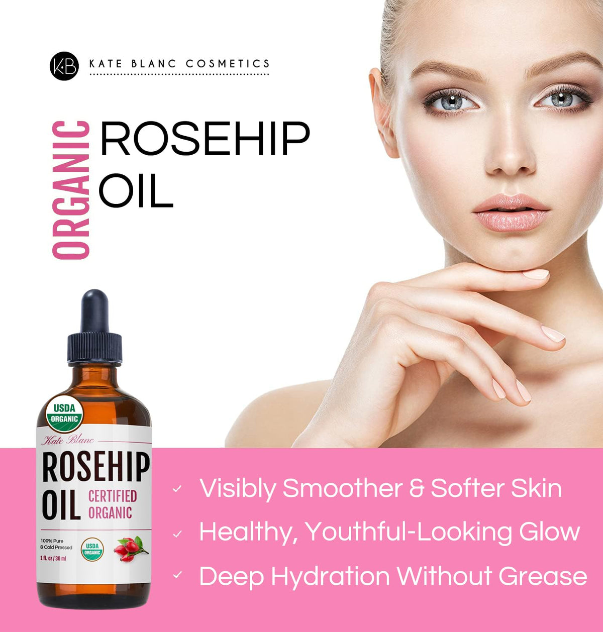 Kate Blanc Cosmetics Rosehip Seed Oil for Face, 100% Pure, Organic (1oz) Kate Blanc Cosmetics