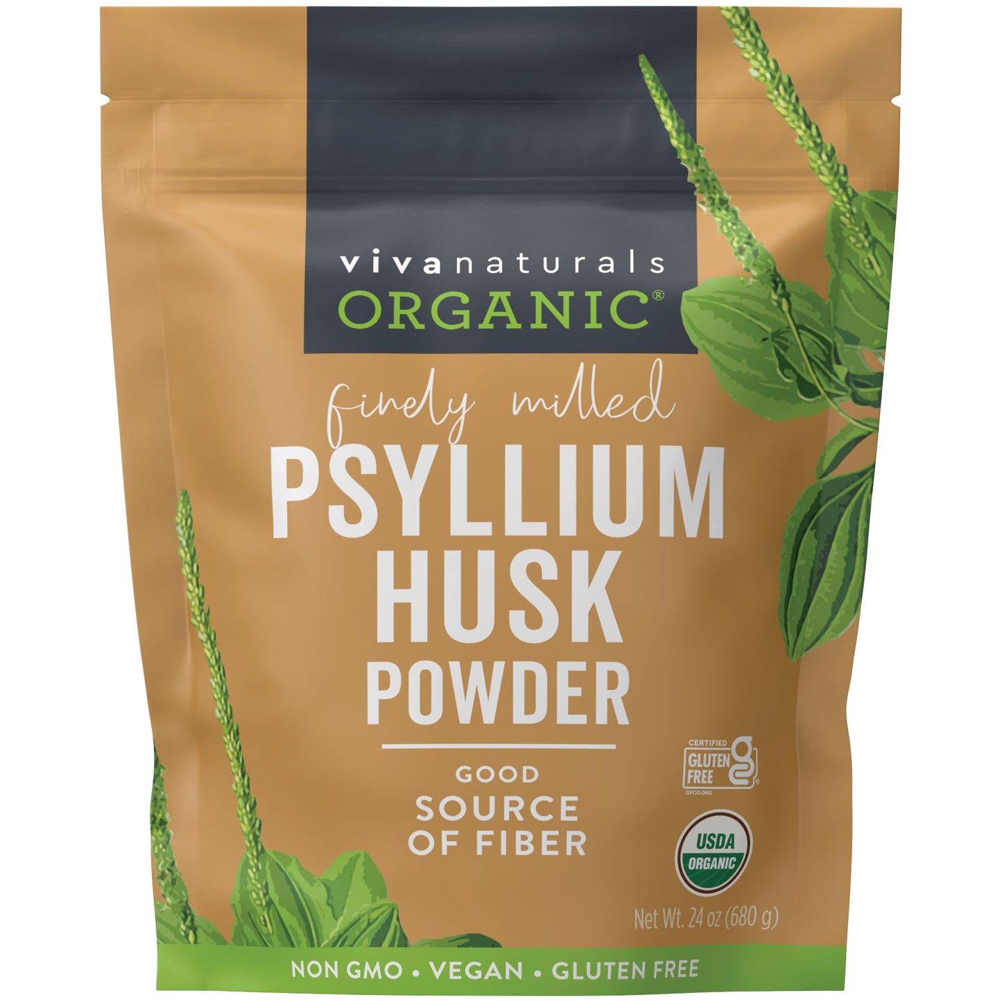 Viva Naturals Organic Psyllium Husk Powder, 24 oz – Finely Ground, Unflavored, Vegan, Keto, Paleo, Non-GMO Plant-Based Superfood, Good Source of Fiber for Gluten-Free Baking, Juices & Smoothies Viva Naturals