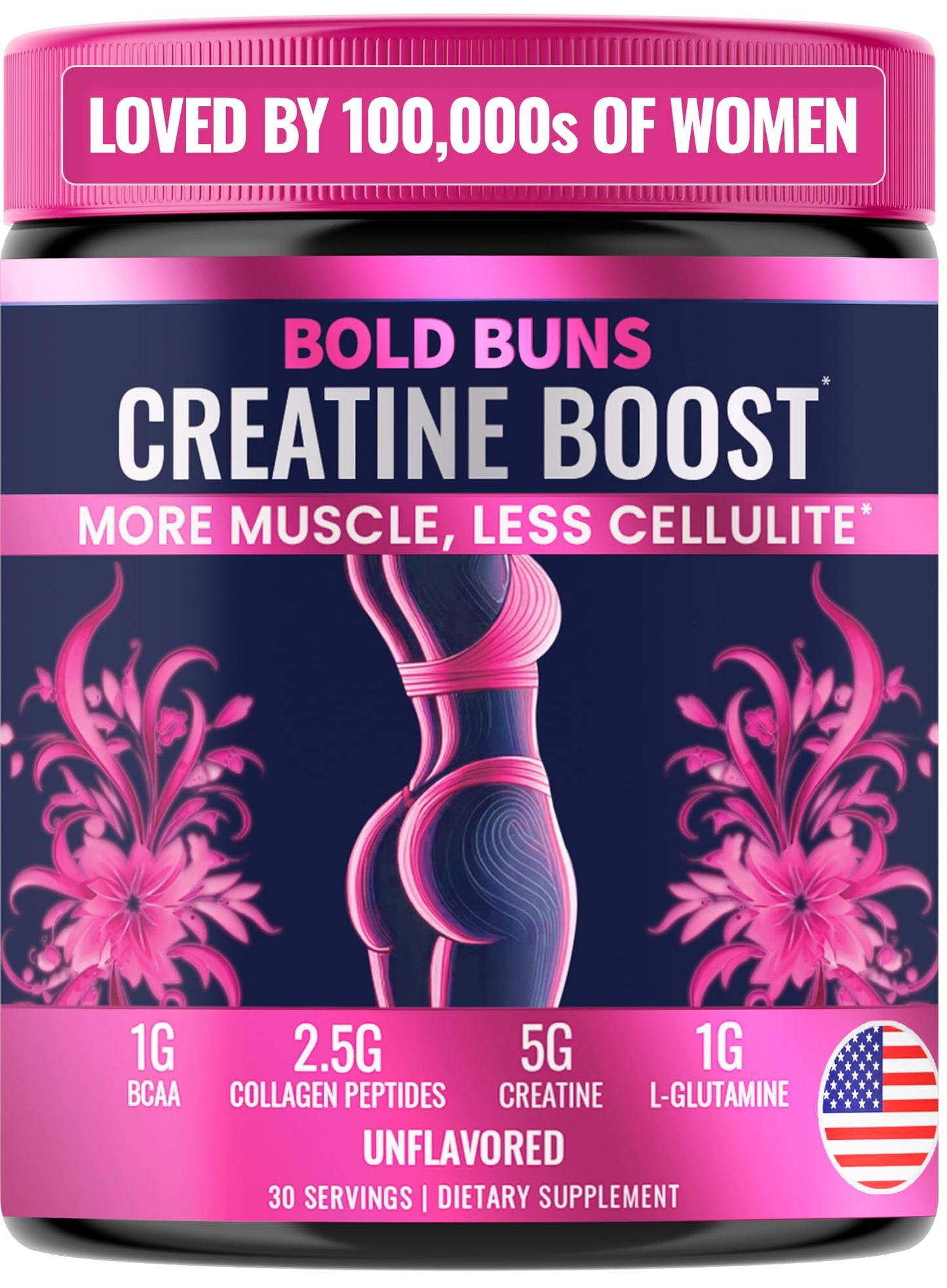 Bold Buns Creatine for Women – Booty Builder Supplement with Collagen & BCAA – Supports Muscle Development, Post-Workout Recovery, Skin Elasticity Bold Buns