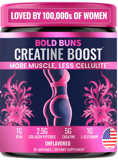 Bold Buns Creatine for Women – Booty Builder Supplement with Collagen & BCAA – Supports Muscle Development, Post-Workout Recovery, Skin Elasticity Bold Buns