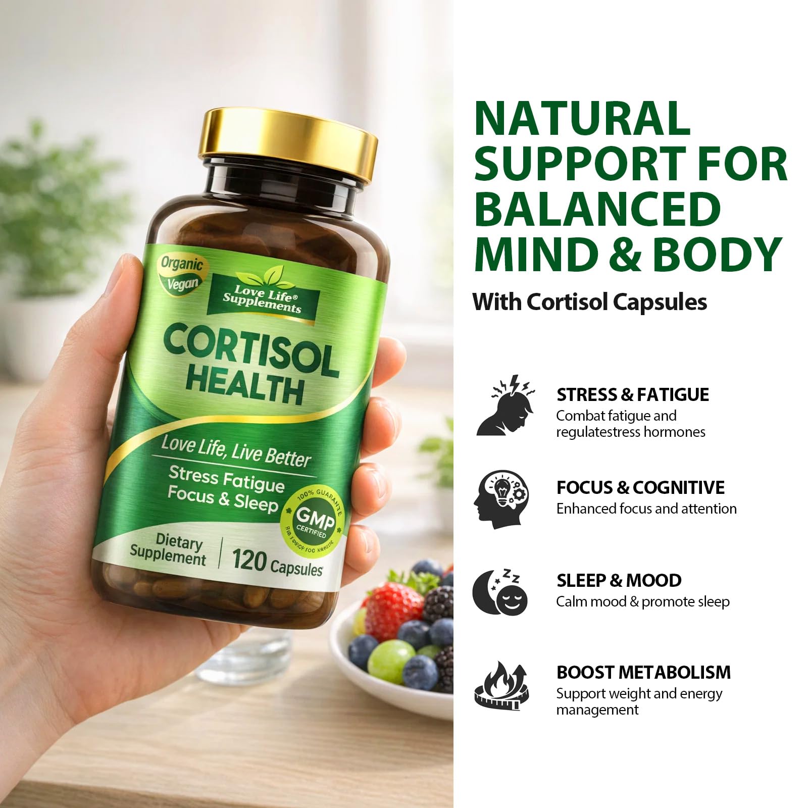 Cortisol Supplements for Women/Men, Advanced Stress & Cortisol Support with Ashwagandha & Rhodiola Rosea, Promotes Relaxation, Mood, Focus, and Restful Sleep for Men and Women, 120 Capsules Love Life Supplements buy australia supplements