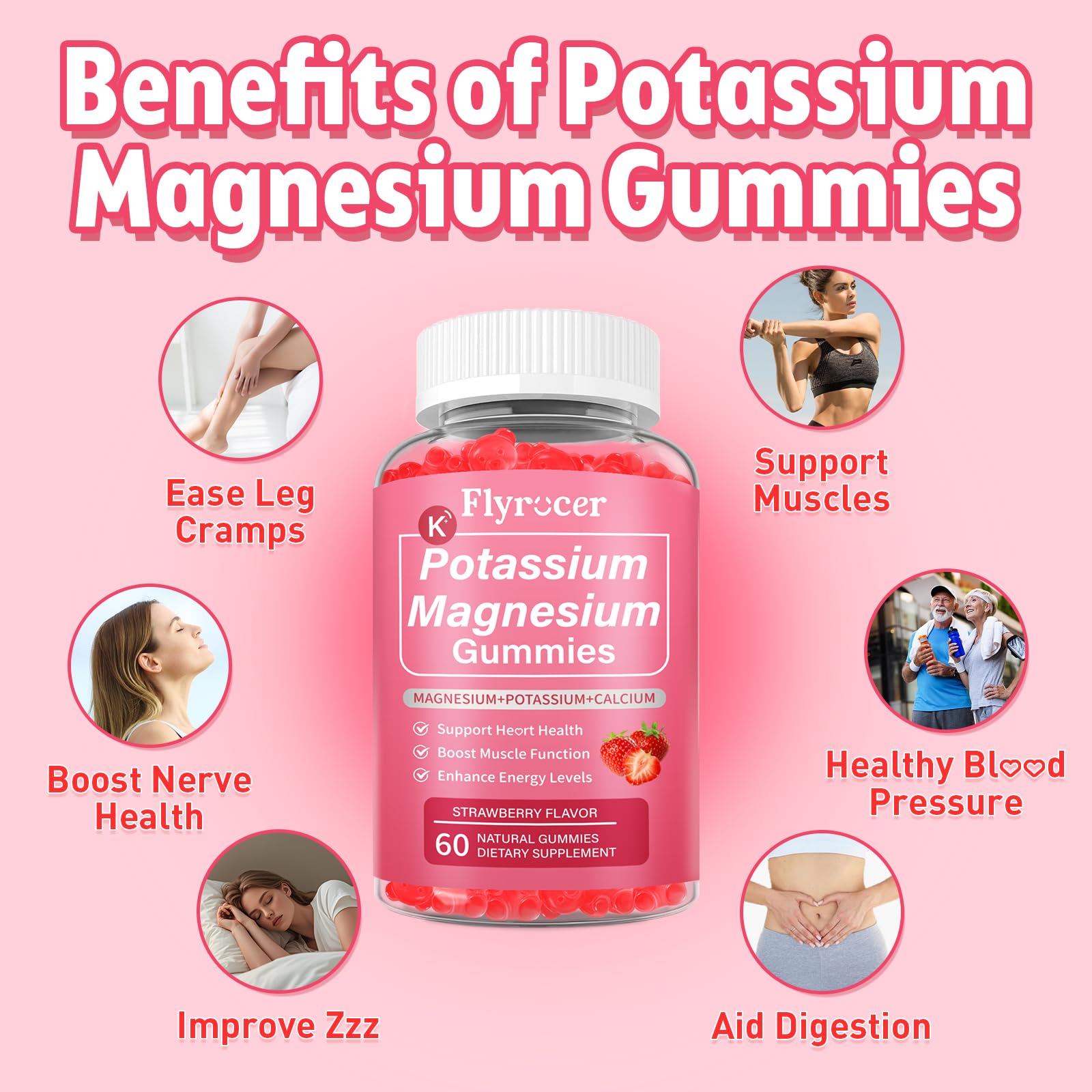2 Pack Potassium Magnesium Gummies for Men & Women, Potassium Magnesium Supplement for Leg Cramps, Muscle Health, & Electrolyte Balance, Strawberry Flavor, 120 Gummies Flyrocer buy australia supplements