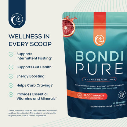 Bondi Pure - Daily Health & Detox Drink - Promote Gut Health & Energy Support During a Cleanse or Intermittent Fasting - Plant-Based Fibers, Bondi Pure