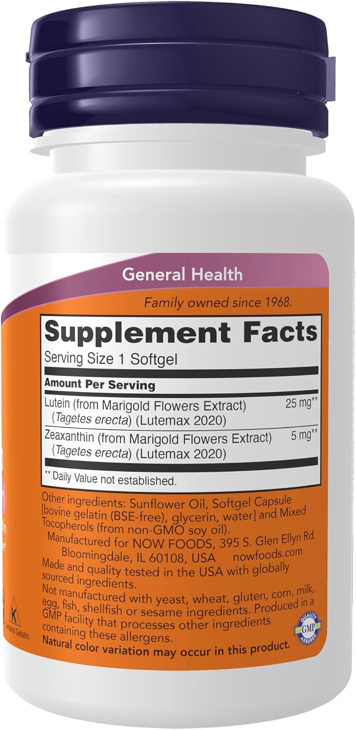 NOW Foods Supplements, Lutein & Zeaxanthin with 25 mg Lutein and 5 mg Zeaxanthin, 60 Softgels Gsupps Australia
