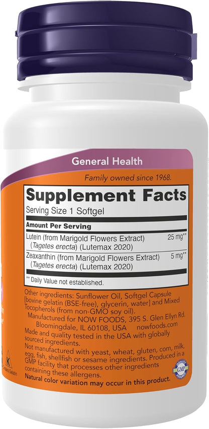 NOW Foods Supplements, Lutein & Zeaxanthin with 25 mg Lutein and 5 mg Zeaxanthin, 60 Softgels Gsupps Australia