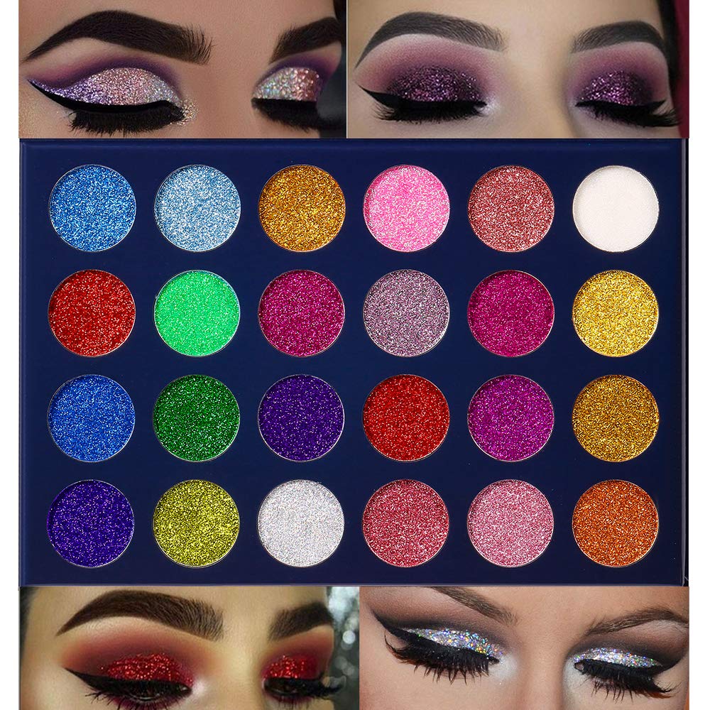Aolailiya 24 Color Pressed Glitter Eyeshadow Palette - Mineral Ultra Shimmer Makeup Palette Eye Shadow Powder Long Lasting Waterproof Aolailiya