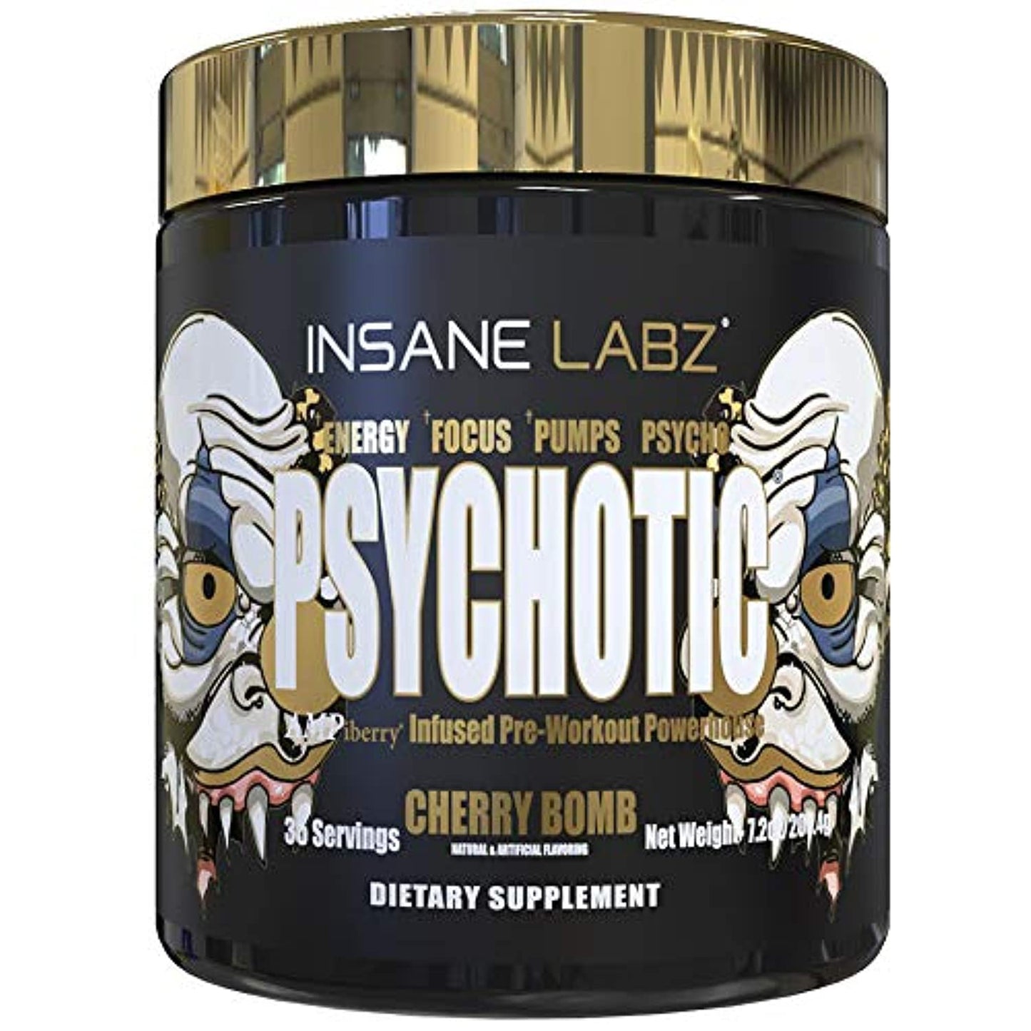 Insane Labz Psychotic Gold, High Stimulant Pre Workout Powder, Extreme Lasting Energy Focus, Pumps and Endurance with Beta Alanine, DMAE Bitartrate, NO Booster (35 Servings, Watermelon)