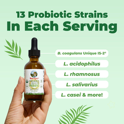 MARYRUTH'S Organics Liquid Probiotic for Ages 4+ | 2 Billion CFU | 13 Probiotic Strains | Gut Health & Digestive Support | Gas & Bloating Support | Vegan | Gluten Free | Travel-Friendly | 40 Servings
