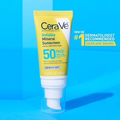 CeraVe Invisible Mineral Sunscreen SPF 50 Face Sunscreen, 1.7oz CeraVe