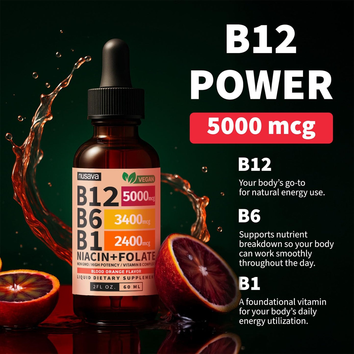 (2 Pack) Vitamin B12 and B6 Liquid Drops, B12 Sublingual Vitamin B Complex - B 12 Vitamin 5000mcg - B12 Methylcobalamin for Energy NUSAVA