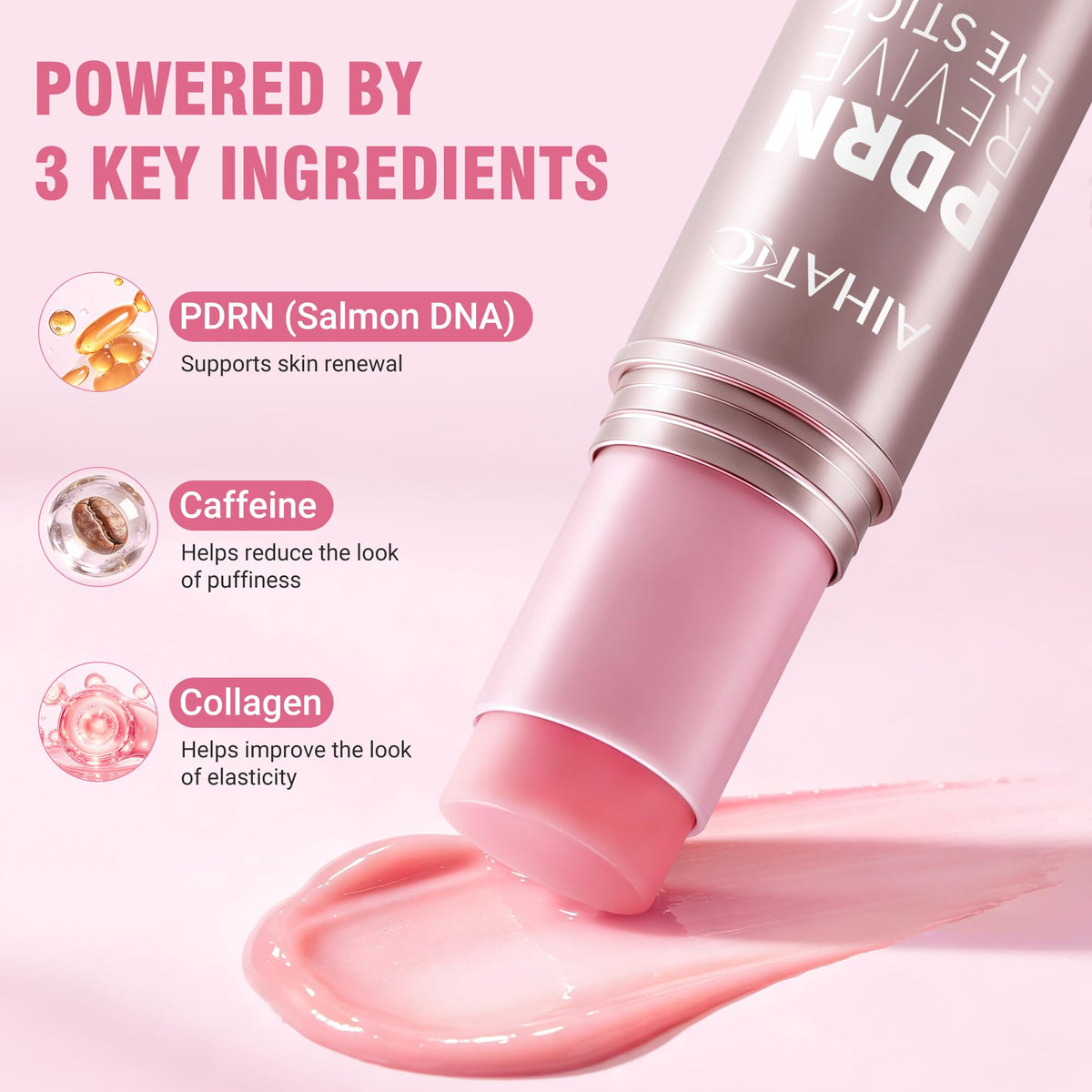 Salmon DNA PDRN Eye Cream Balm Stick, Under Eye Cream with Caffeine & Retinol, Hydrating Eye Cream for Fine Lines, Puffiness & Dark Circles, Moisturizing Eye Treatment, 0.35 oz/10g Aihatic