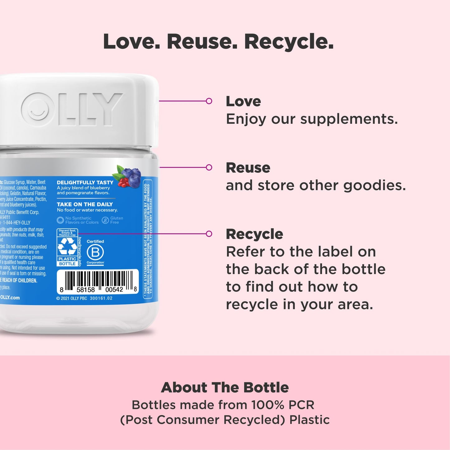 OLLY Glowing Skin Gummy, Hydrated & Youthful Skin,* Hyaluronic Acid, Collagen Peptides, Sea Buckthorn, Plump Berry Flavor OLLY