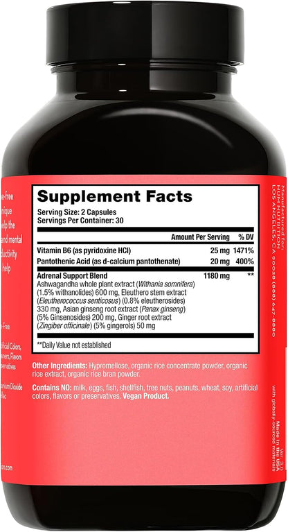 HUM Uber Energy Adrenal Energy Support Supplement with Ashwagandha Root, Ginseng, B Vitamins, Vitamin B6, B5, and Adaptogens, Supplements for Adrenal Fatigue Support, 60 Vegan Capsules