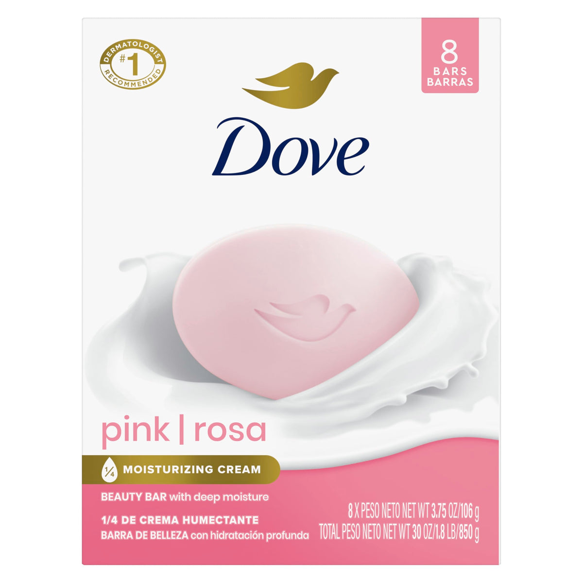 Dove Pink Rosa Beauty Bar Soap 8 Count, Cleanser, 3.75 oz I beauty bar Dove