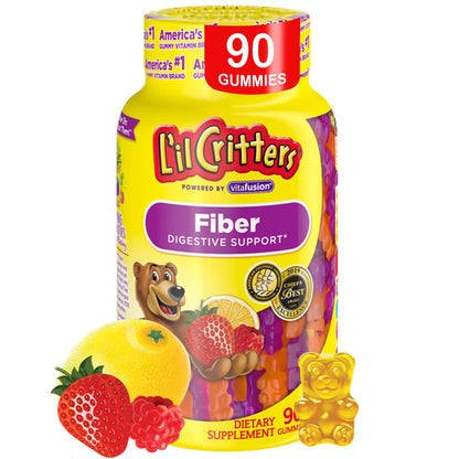 L’il Critters Fiber Daily Gummy Supplement for Kids, for Digestive Support, Berry and Lemon Flavors, 90 Gummies Lil Critters