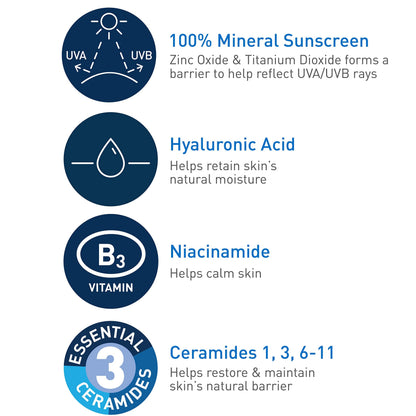 CeraVe Hydrating Mineral Sunscreen SPF 50 Face Sunscreen, Travel Size 2.5oz CeraVe