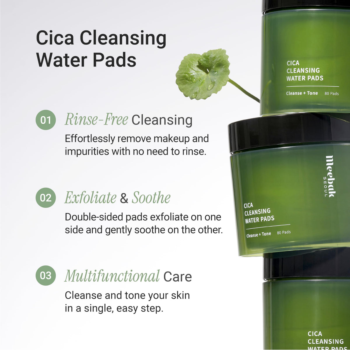 Meebak Cica Cleansing Water Pads | Korean Makeup Remover Wipes | Micellar Water Makeup Remover Wipes | Exfoliating Toner Pads for Glass Skin | Hydrating & Calming for Sensitive Skin - 80ct Meebak