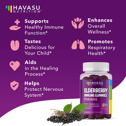 Elderberry Gummies for Kids with Vitamin C & Zinc, Berry, 30 Servings | Vegan, Non-GMO, Gluten Free Immune Support for Children, Daily Defense with Antioxidants & Essential Nutrients, 60 Count Gsupps Australia