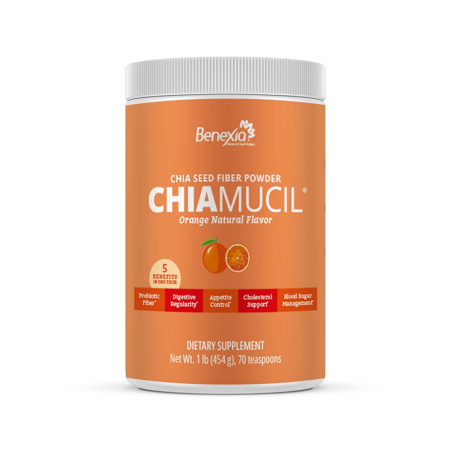BENEXIA Chiamucil Prebiotic Fiber Supplement Powder – Chia Fiber & Chicory Root (Inulin) for Digestive Health & Appetite Control – Gluten & Sugar Free BENEXIA