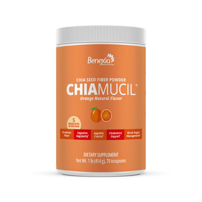 BENEXIA Chiamucil Prebiotic Fiber Supplement Powder – Chia Fiber & Chicory Root (Inulin) for Digestive Health & Appetite Control – Gluten & Sugar Free BENEXIA