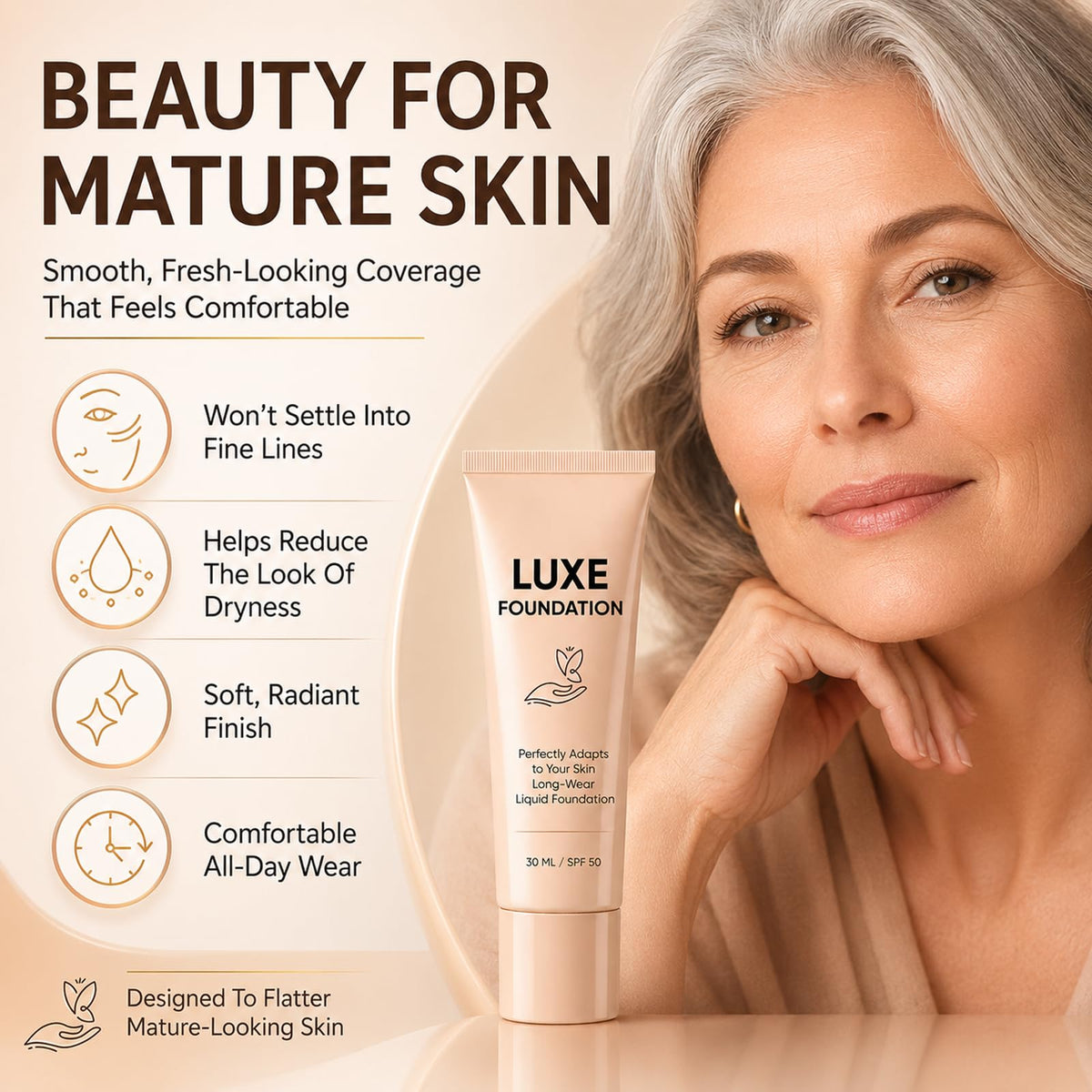 Luxe Foundation for Women, Color Changing Foundation, Hyaluronic Acid & Vitamin E, Creates Flawless Skin, Deep Hydration & Refines Pores for Natural Glow 30 ML LUXE FOUNDATION