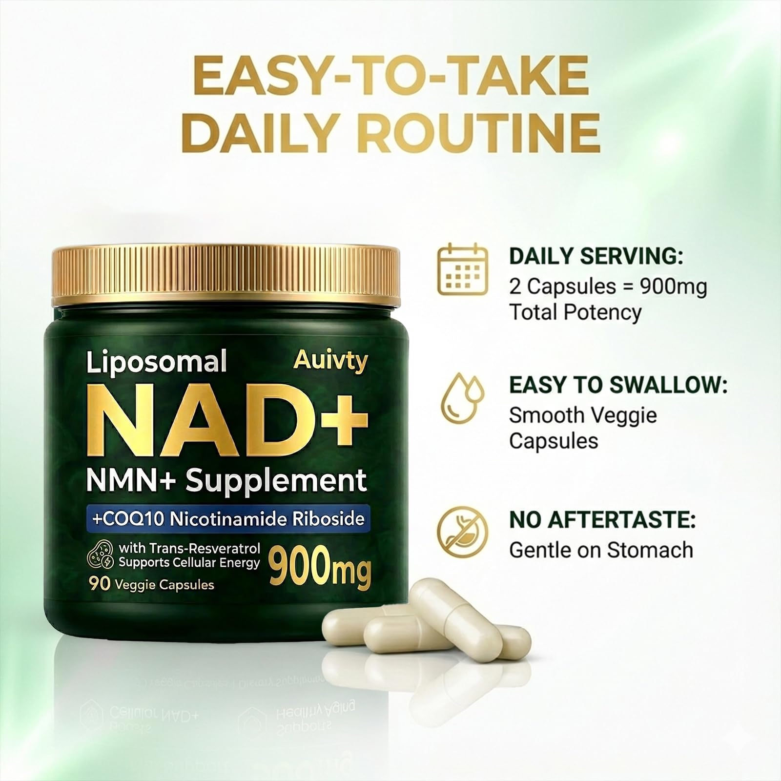 Auivty Liposomal NAD+ NMN Supplement with COQ10, Nicotinamide Riboside, Trans-Resveratrol, 900mg, 90 Veggie Capsules Auivty buy australia supplements