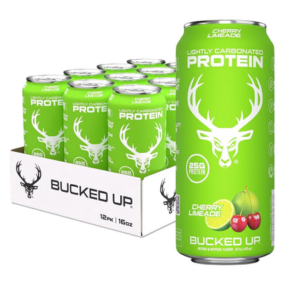 Bucked Up Lightly Carbonated Protein Soda | 25g Whey Isolate - Zero Sugar, Low Calorie, Caffeine Free, Clean Drink | Sparkling Protein Soda - 12 Pack, 16 oz Cans (Cherry Limeade)
