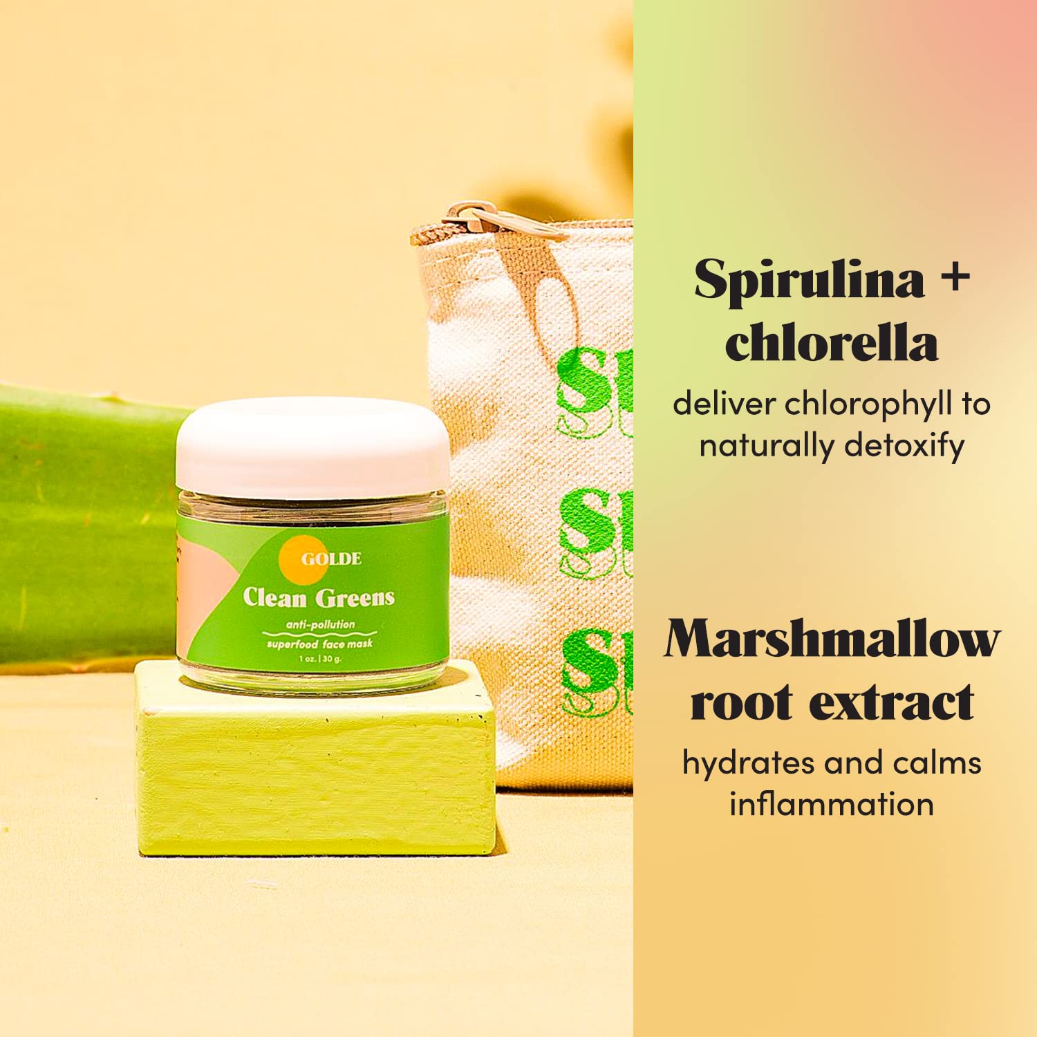 GOLDE - Clean Greens Superfood Face Mask - Made w/Chlorella & Spirulina - Great for Acne Prone, Oily & Dry Skin, Hydrating - Gentle Cleanser - Vegan - Aluminum-Free - 30g Jar GOLDE buy australia supplements
