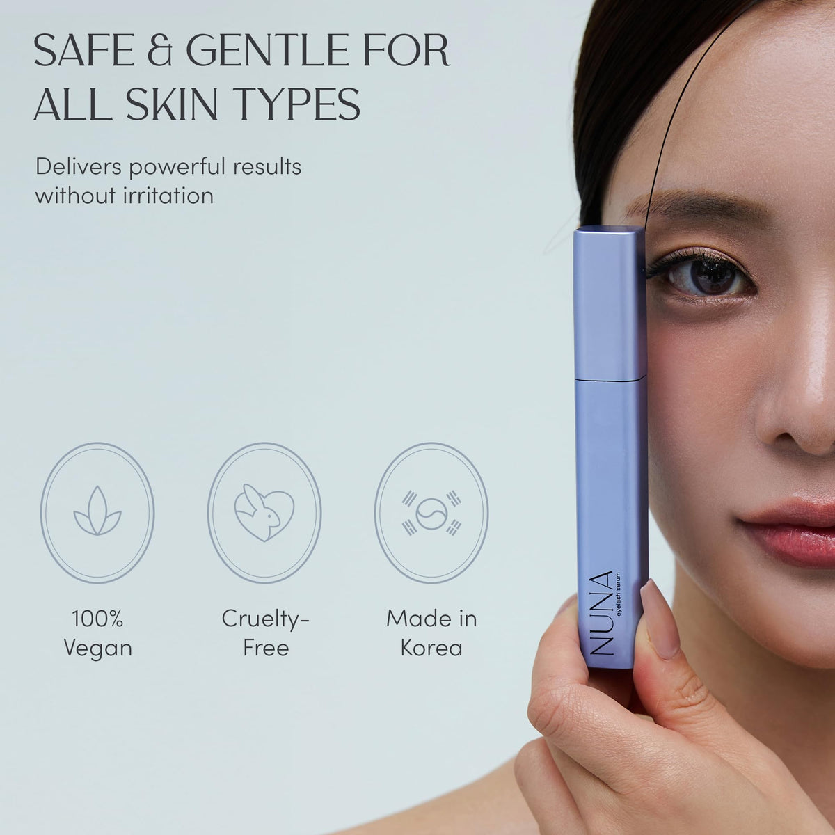 NUNA Eyelash Growth Support Serum 6ml – Eye Lash and Eyebrow Enhancing Serum for Women & Men with Biotin - Korean Multi Peptide & Natural Extracts – Promotes Fuller and Longer Lashes - 6 Month Supply NUNA