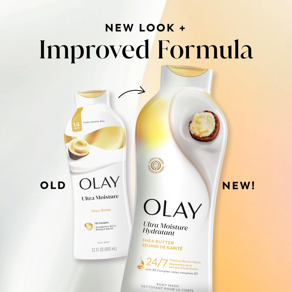 Olay Body Wash for Women, Ultra Moisture, 24hr Moisturizing, Hydrating & Refreshing, B3 Vitamin Complex, Free of Parabens & Phthalates, for All Skin Types, Shea Butter Scent, 22 fl oz (Pack of 4) Olay
