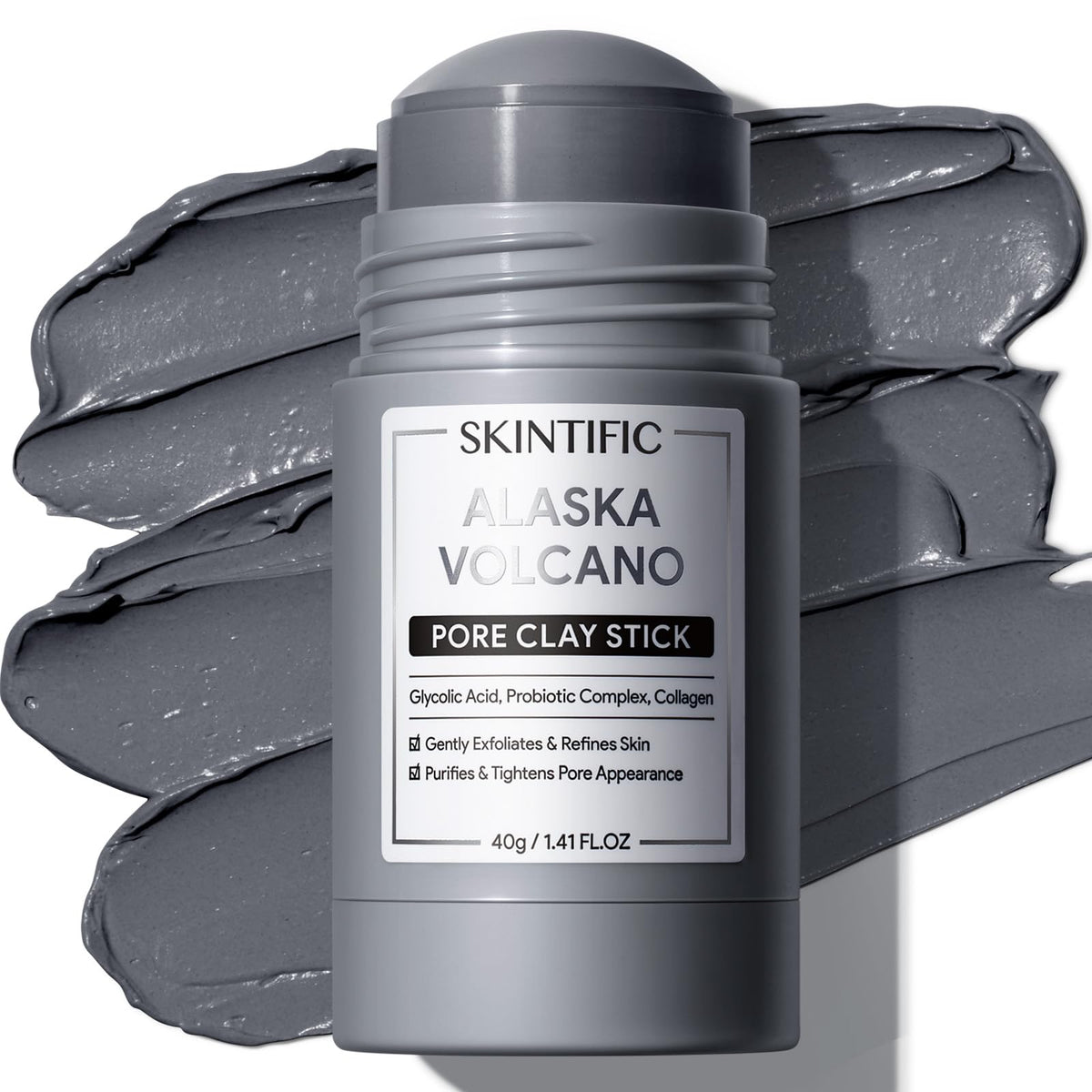 SKINTIFIC Deep Pore Cleansing Blackhead Remover Face Mask Stick, Mud Mask with Natural Alaska Volcano Clay, Gentle Exfoliating, Smoothing Skin, Non-Drying, Skincare Facial Mask SKINTIFIC
