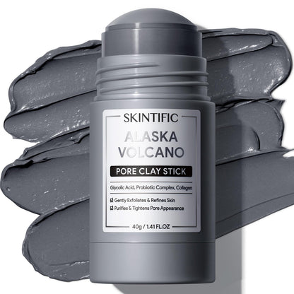 SKINTIFIC Deep Pore Cleansing Blackhead Remover Face Mask Stick, Mud Mask with Natural Alaska Volcano Clay, Gentle Exfoliating, Smoothing Skin, Non-Drying, Skincare Facial Mask SKINTIFIC
