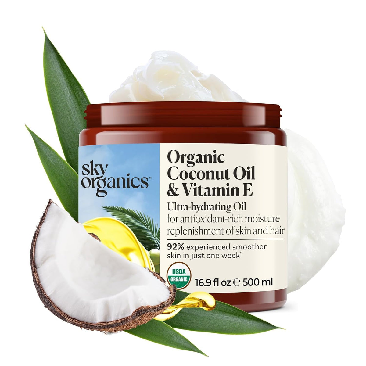 Sky Organics Organic Coconut Oil & Vitamin E 16.9oz - Ultra-Hydrating Oil Sky Organics