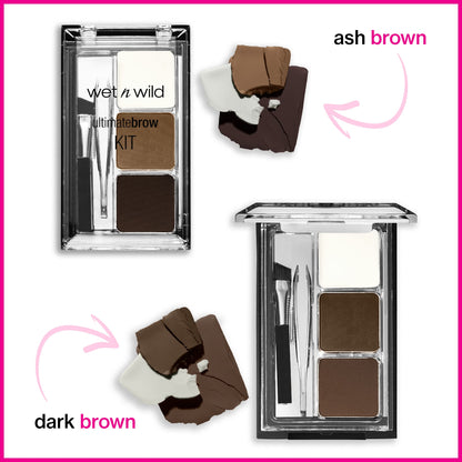 wet n wild Ultimate Eyebrow Makeup Kit, Long-Lasting Matte Brow Powder, Tweezers, Wax & Brush, Built-In Mirror, Purse-Friendly Compact - Dark Brown wet n wild