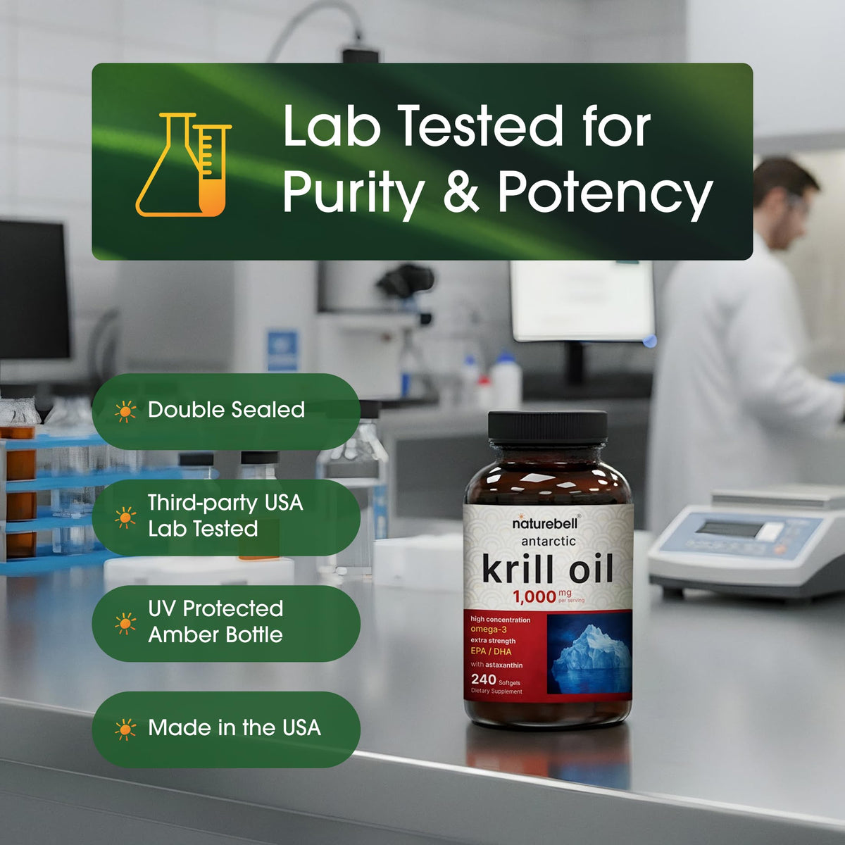 NatureBell Antarctic Krill Oil 1,000mg - 240 Softgels - Omega-3 Heart, Joint & Immune Health Support* NatureBell
