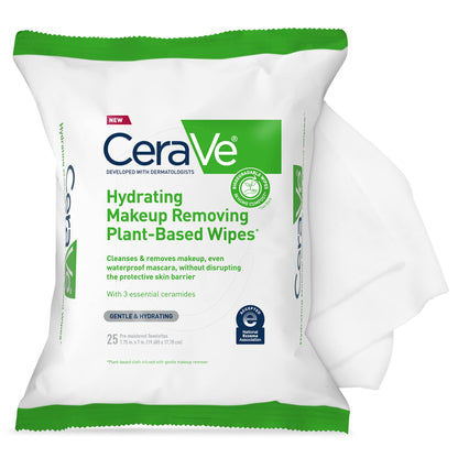CeraVe Makeup Remover Wipes, Plant Based Face Wipes with Glycerin, 25ct CeraVe