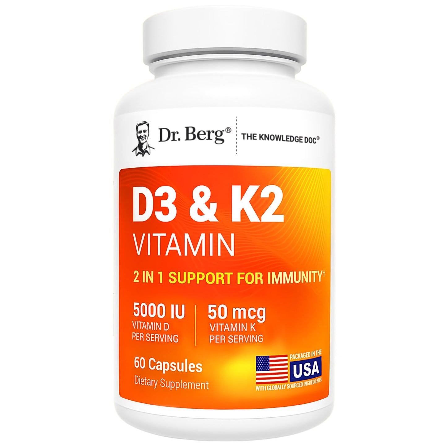 Dr. Berg Maximum Strength 2-in-1 Vitamin D3 K2 5,000 IU | Naturally Derived D3 | 4X Lab-Tested & Verified | High Absorption Formula Dr. Berg Nutritionals