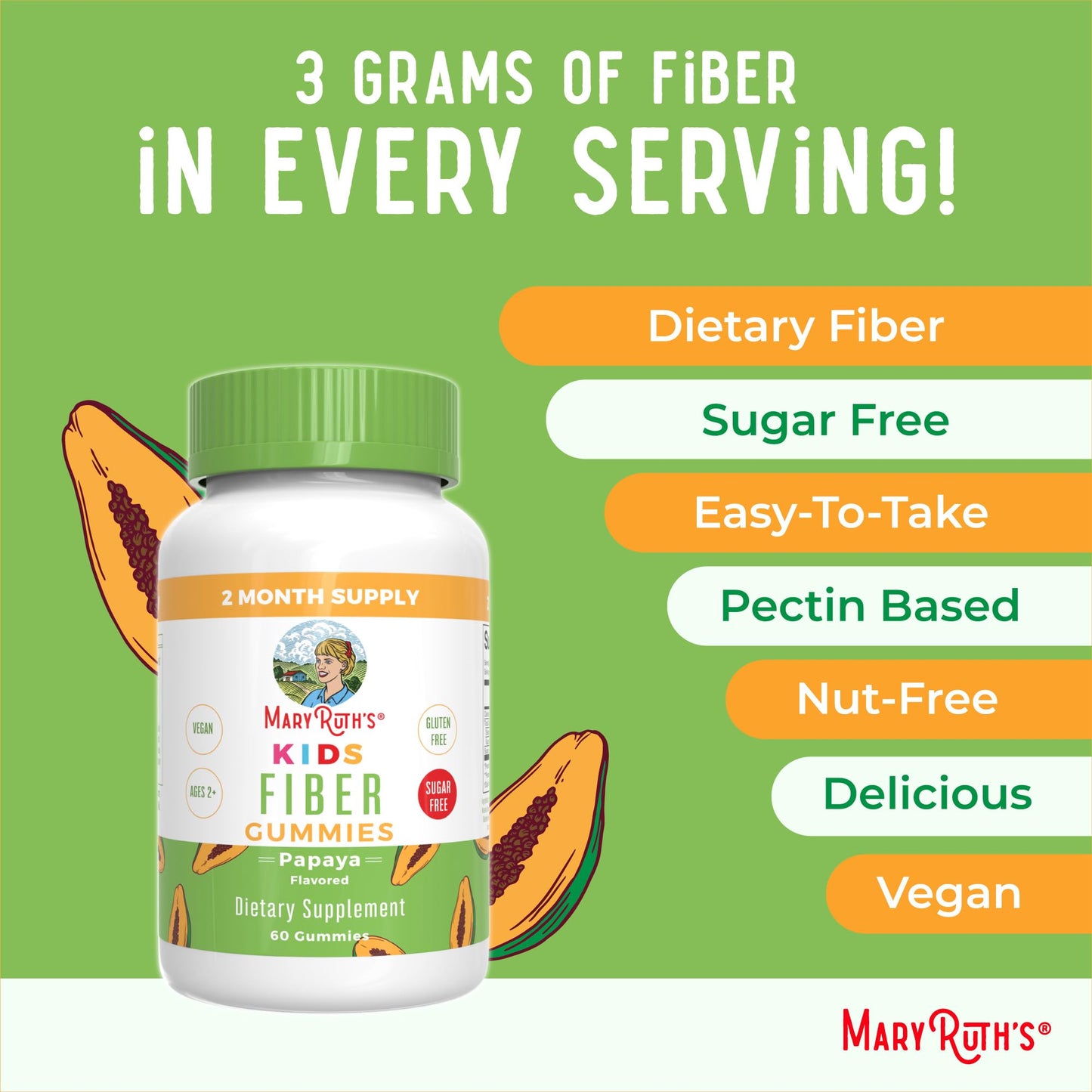 MARYRUTH'S Fiber Gummies for Kids | 2 Month Supply | Sugar Free | Soluble Fiber Supplement | Gut Health & Digestion Support MARYRUTH'S
