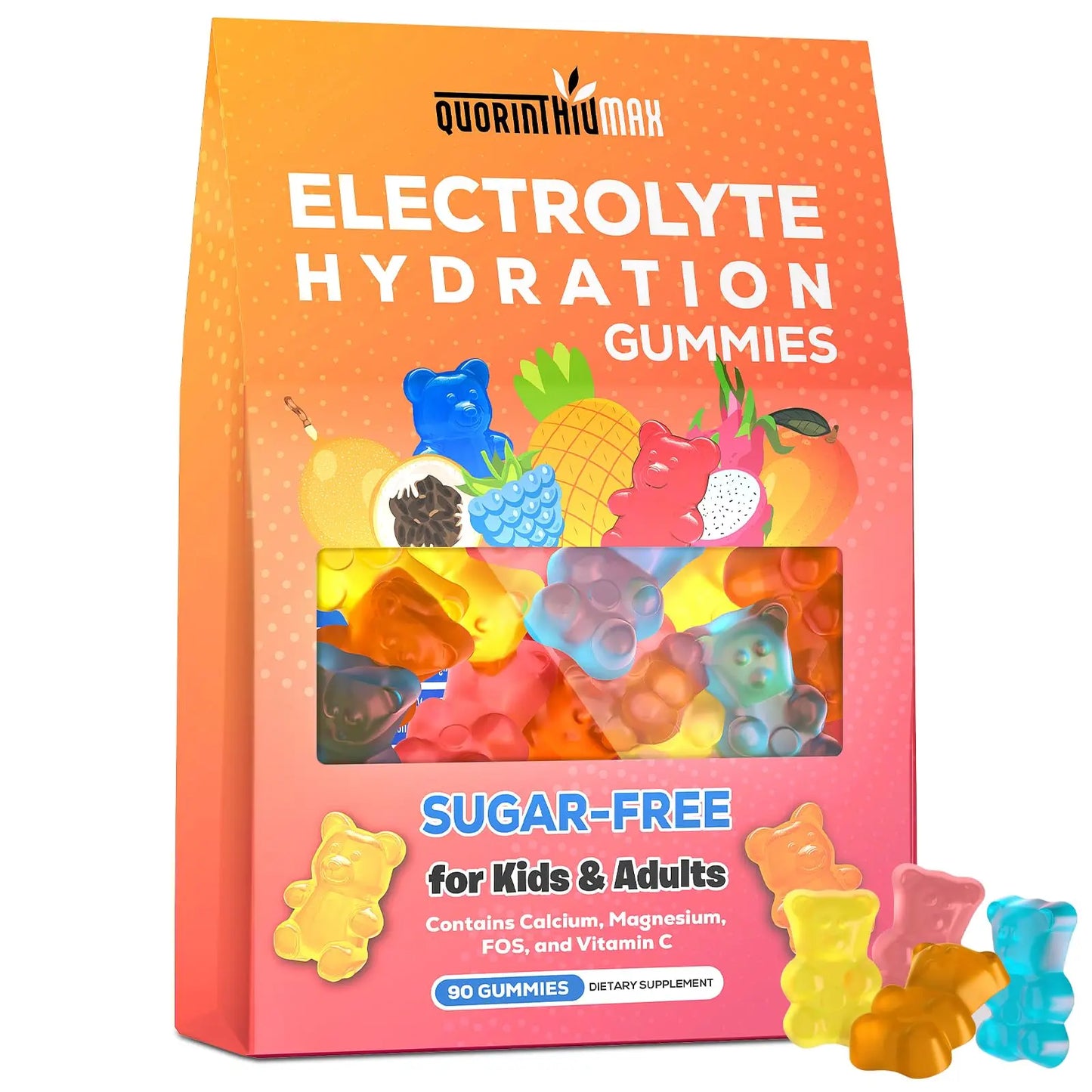 Electrolyte Gummies Sugar Free | Electrolyte Hydration Energy Gummies for Running & Sports - Energy Chews with Calcium & Vitamin C for Kids & Adults, Quorinthiumax
