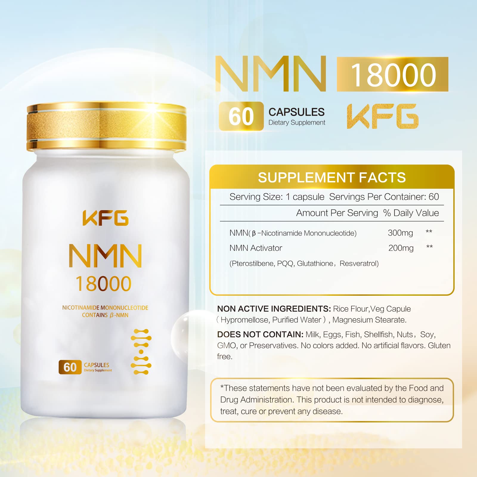 KFG NMN 18000 - NMN Nicotinamide Mononucleotide Supplement with Resveratrol, Stabilized Form & 99% High Purity to Boost NAD+ Levels for DNA Repair Supplement,for Healthy Aging,60 Capsules KFG buy australia supplements