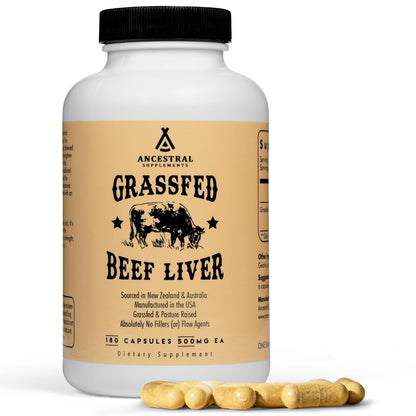 Ancestral Supplements Grass Fed Beef Liver 180 Capsules, Supports Energy Production, Detoxification, Digestion, Immunity and Full Body Wellness Ancestral Supplements
