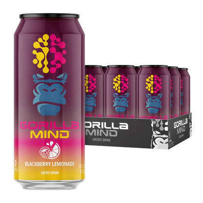 Gorilla Mind Energy Drink | Unmatched Energy · Amplified Focus | N-Acetyl-L-Tyrosine, Alpha-GPC, 200mg Caffeine, Uridine, Saffron | 0 Sugar Or Artificial Colors | 16oz, 12-Pack (Black Cherry Vanilla)