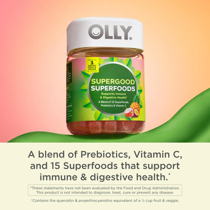 OLLY Supergood Superfoods Gummies, Supports Immune System & Digestive Health,* 15 Superfoods, Prebiotics, Vitamin C, Tropical Bliss Flavor OLLY