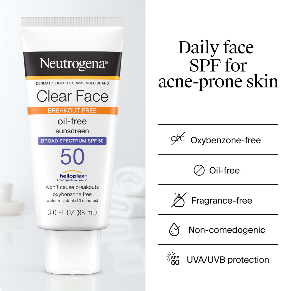 Neutrogena Clear Face Sunscreen Lotion SPF 50, 3 fl. oz Neutrogena
