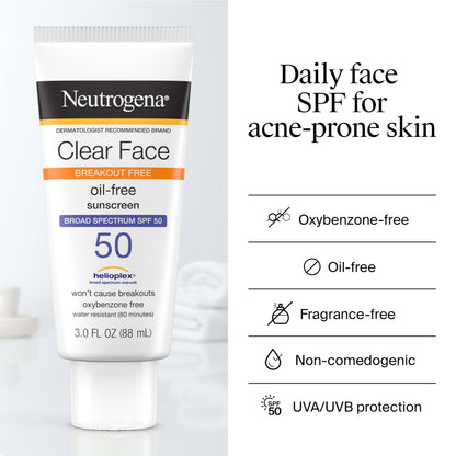 Neutrogena Clear Face Sunscreen Lotion SPF 50, 3 fl. oz Neutrogena