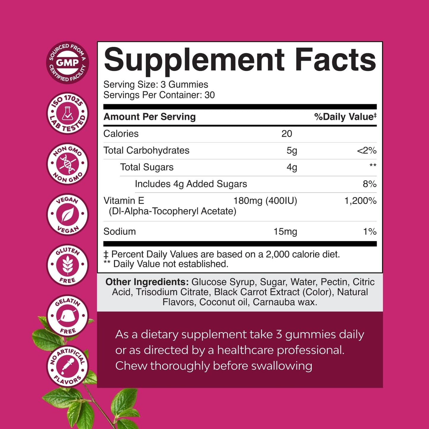 Natures Craft Vitamin E Gummies for Skin Care - High-Potency Vitamin E 400 IU Skin Supplement - Delicious & Easy-to-Take Supplement Promote Health Immune Support & Cellular Protection 90 Count Gsupps Australia