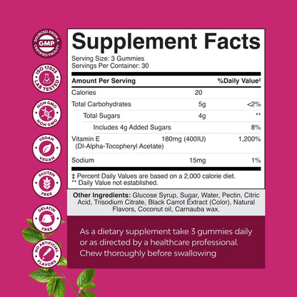 Natures Craft Vitamin E Gummies for Skin Care - High-Potency Vitamin E 400 IU Skin Supplement - Delicious & Easy-to-Take Supplement Promote Health Immune Support & Cellular Protection 90 Count Gsupps Australia